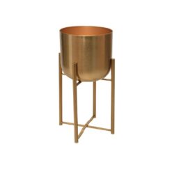 SMOOTH GOLD METAL PLANTER WITH STAND (MEDIUM)