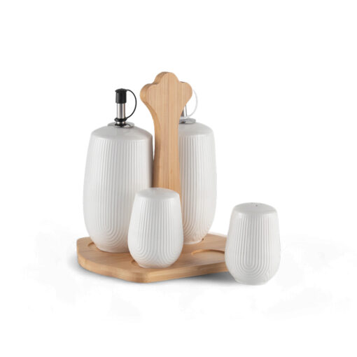 4 Pcs Cruet Set with Bamboo Tray - Image 3