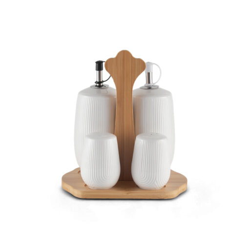 4 Pcs Cruet Set with Bamboo Tray - Image 2