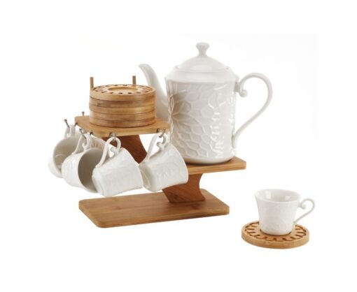 Teapot Set For 6 with Bamboo Holder & Coasters