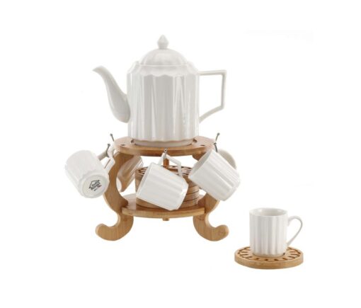 Teapot Set For 6 with Bamboo Holder & Coasters
