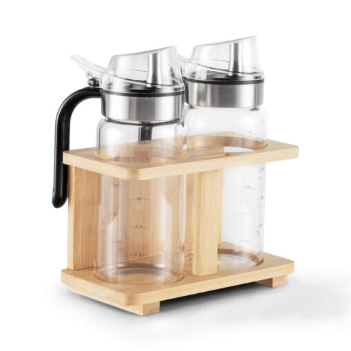 2 Pcs Glass Oil Bottle with Bamboo Stand
