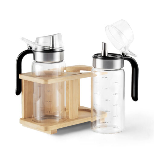 2 Pcs Glass Oil Bottle with Bamboo Stand - Image 3