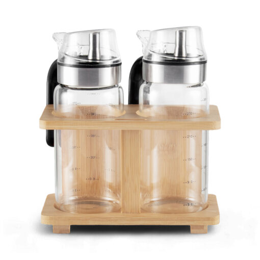 2 Pcs Glass Oil Bottle with Bamboo Stand - Image 2