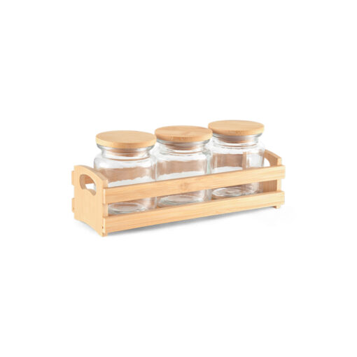 3 Pcs Glass Jar with Bamboo Stand