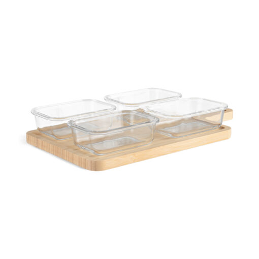 4 Pcs Glass Container with Bamboo Tray Set