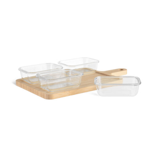 4 Pcs Glass Container with Bamboo Tray Set - Image 3