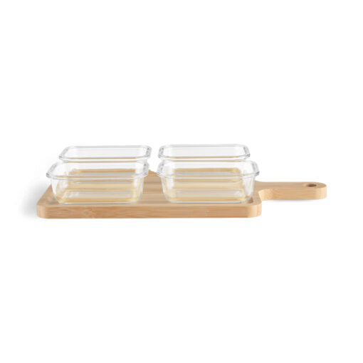4 Pcs Glass Container with Bamboo Tray Set - Image 2