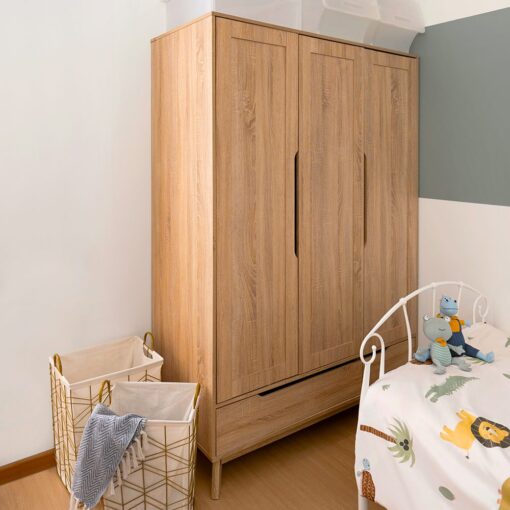 Rustic Scandinavian Wardrobe (3 Doors 2 Drawers) - Image 4