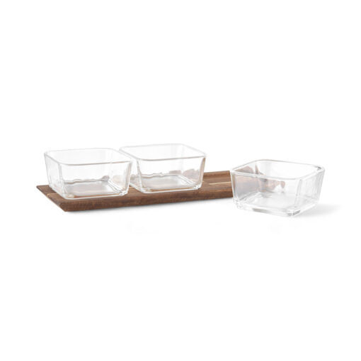 3 Pcs Glass Bowl Set with Wooden Tray - Image 3
