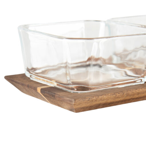 3 Pcs Glass Bowl Set with Wooden Tray - Image 8