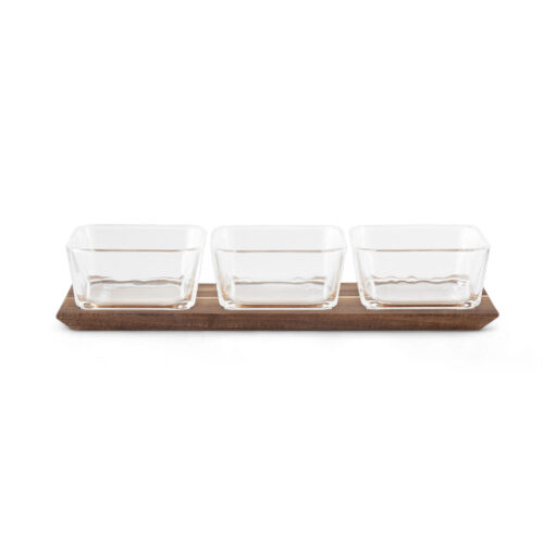 3 Pcs Glass Bowl Set with Wooden Tray - Image 2