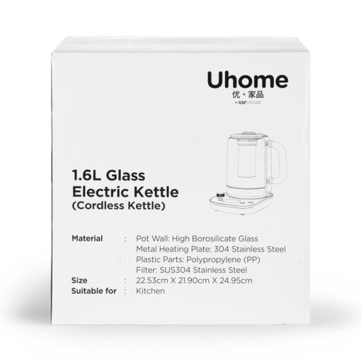 Uhome Cordless Glass Electrical Kettle (1.6L) - Image 23
